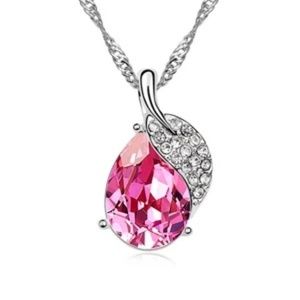Crystal Pink Leaf Necklace